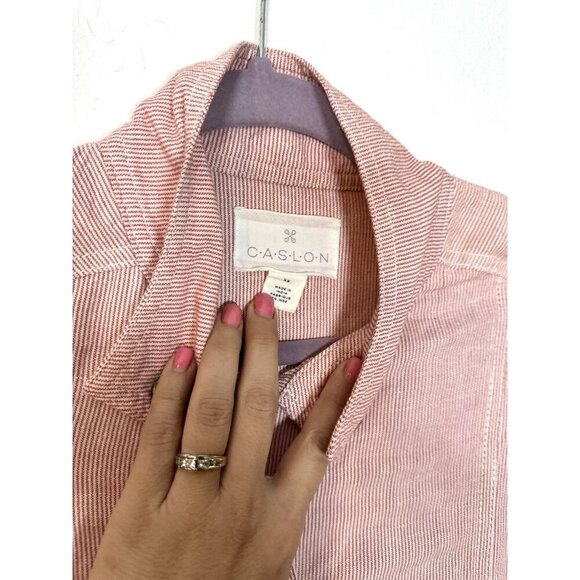 Caslon XS Linen Seersucker Utility Red/White Micro Stripe Jacket - Picture 3 of 10